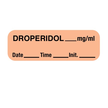 Label, Droperidol 1/2 X 1-1/2 Salmon W/Black